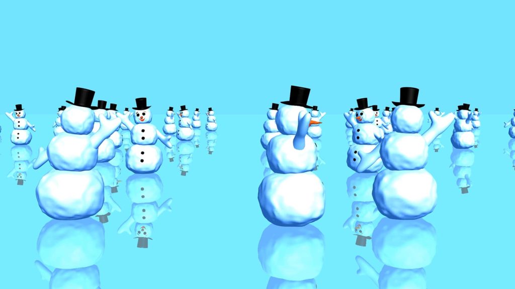 A Kids Themed Video Menue Background Consisting Of Rows Of Snowmen On A Blue Background